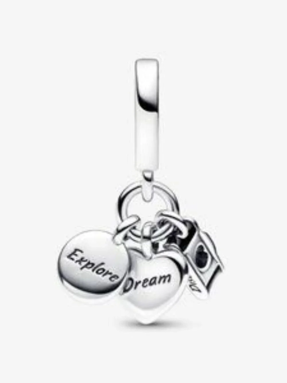 Pandora Camera, Heart & Compass Triple Dangle Charm